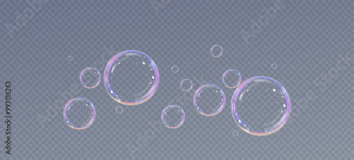 Realistic soap bubbles.Flying bubbles on a transparent background.	