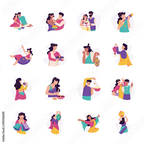 Latest Pack of Diwali Celebration Flat Illustrations 

