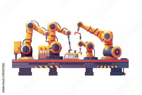 an automated assembly line with multiple robotic arms working