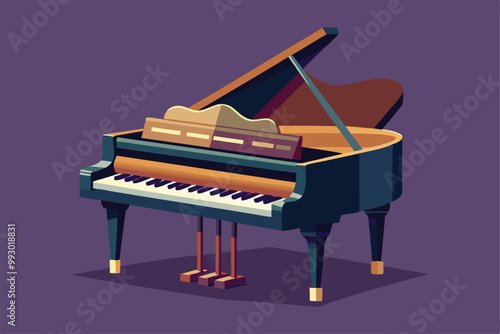 A jazz piano stands elegantly, inviting musicians to play enchanting melodies in a warm atmosphere, Customizable semi-flat illustration of a jazz piano.