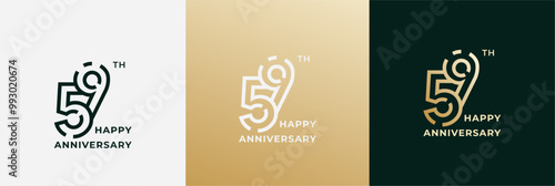Logo 59th, 59 years anniversary, Creative design template for celebration, birthday, greeting and invitation. Editable file