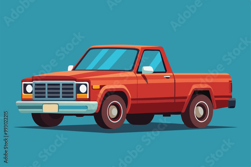 This bright pickup truck illustration features a creative design perfect for customization or branding, Customizable semi flat illustration of a pickup truck.