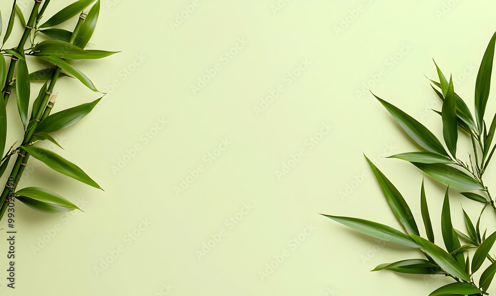 Fototapeta premium Minimalist Bamboo Stalk Design, a serene arrangement of bamboo stalks on a soft neutral background, evoking tranquility and simplicity.