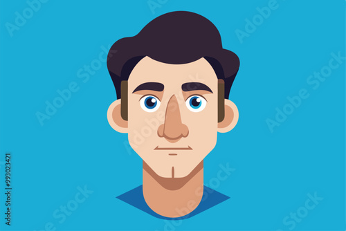 This artwork features a customizable rhinoplas character with prominent blue eyes and a neutral expression, Customizable semi-flat illustration of a rhinoplasty.