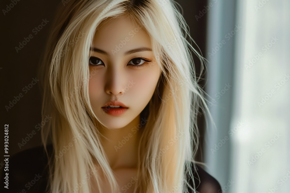Beautiful blonde girl with long hair wearing a black top. Beautiful blonde girl with long hair wearing a black top.