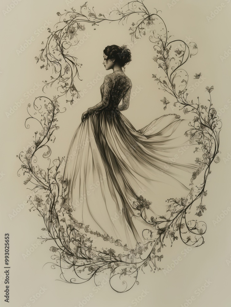 Graceful Figure in Flowing Gown Surrounded by Flora Graceful Figure in Flowing Gown Surrounded by Flora