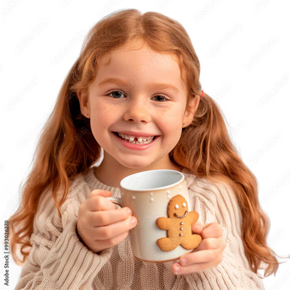Portrait of a cute little girl with gingerbread man on white background Portrait of a cute little girl with gingerbread man on white background