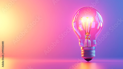 Illuminating Ideas: Glowing Lightbulb on Vibrant Background 