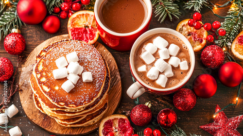 Wallpaper Mural Christmas Pancakes and Hot Chocolate: Festive Holiday Breakfast Delight  Torontodigital.ca
