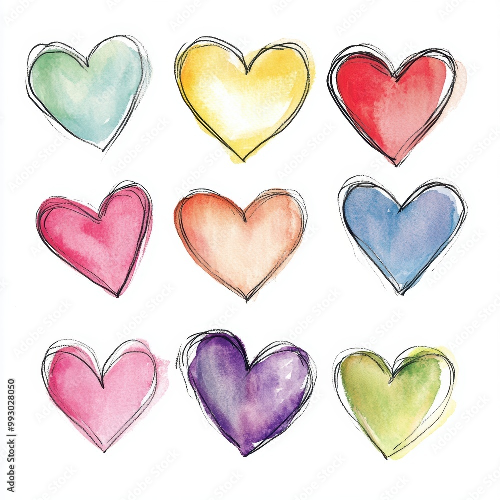 Watercolor Hearts Set. Watercolor Hearts Set.
