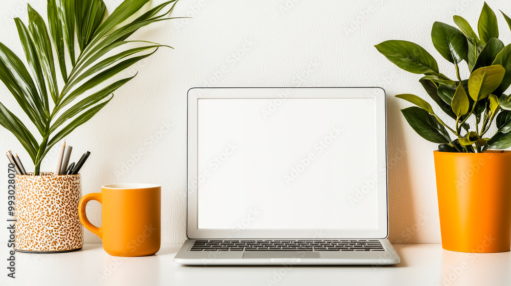 Laptop Mockup with Tropical Plants Laptop Mockup with Tropical Plants