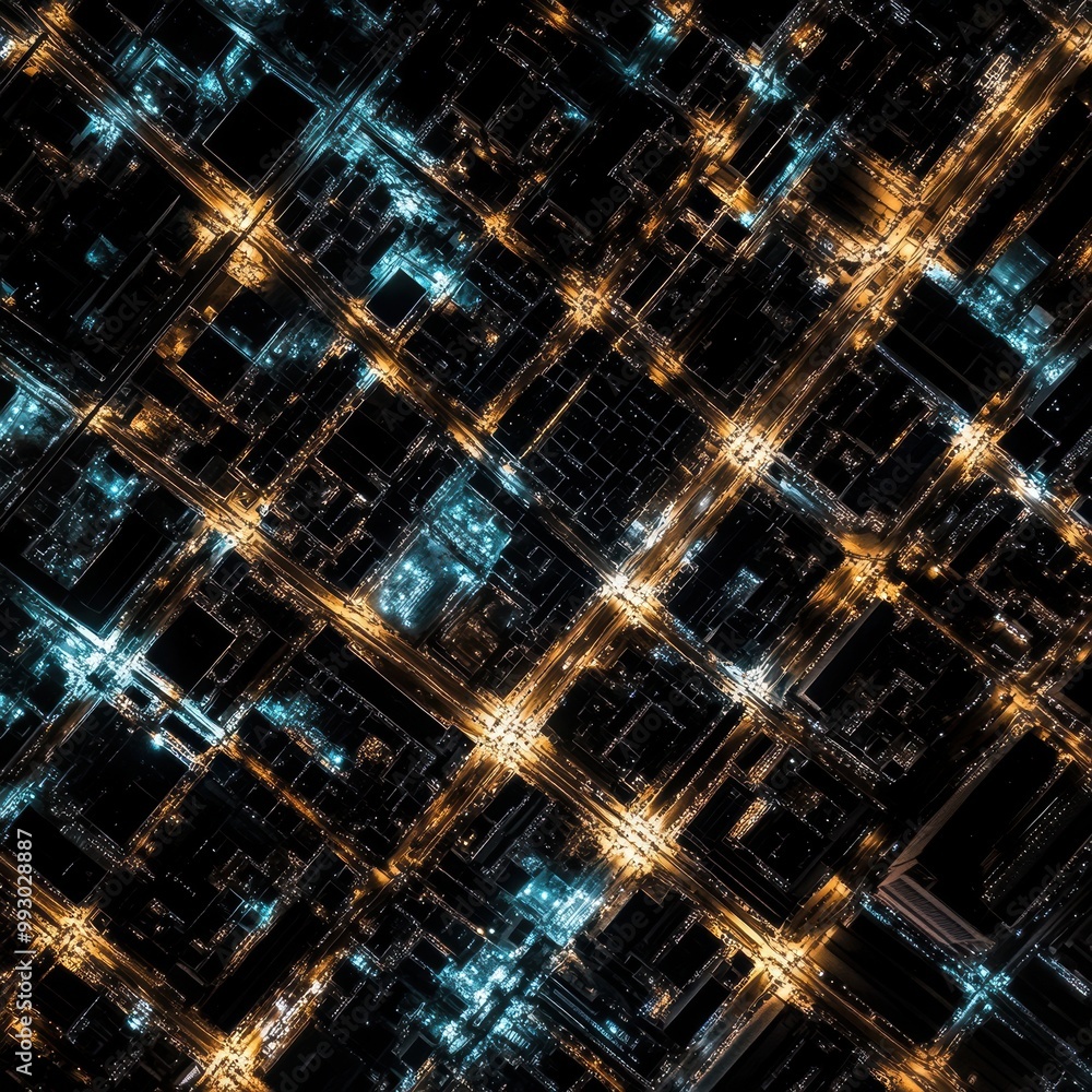 Aerial Night View of City Energy Grid Aerial Night View of City Energy Grid