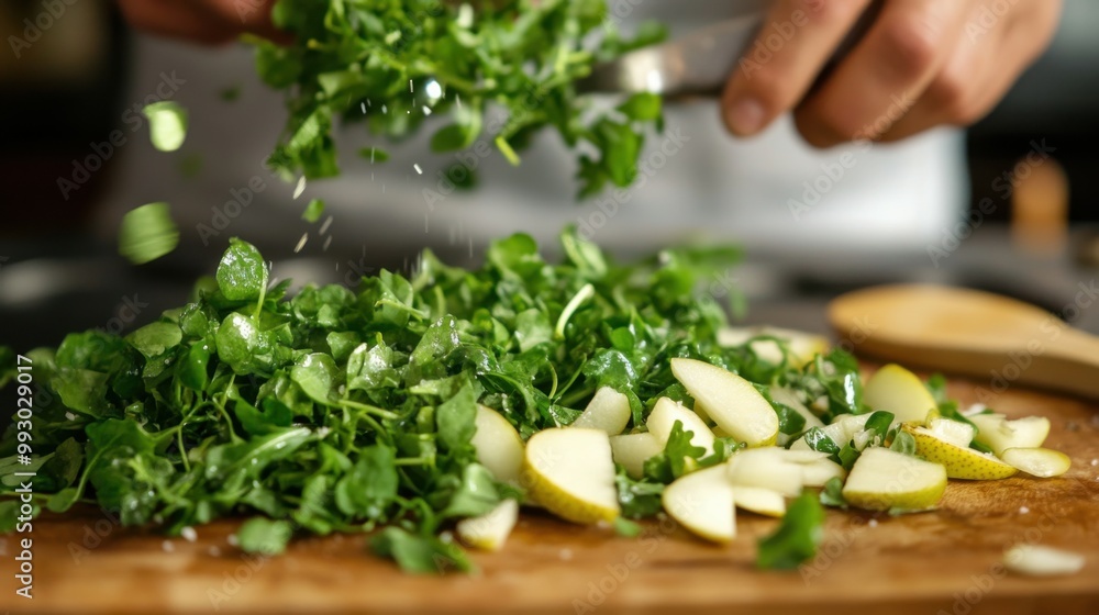 Fresh Chopped Watercress and Sliced Asian Pears Fresh Chopped Watercress and Sliced Asian Pears