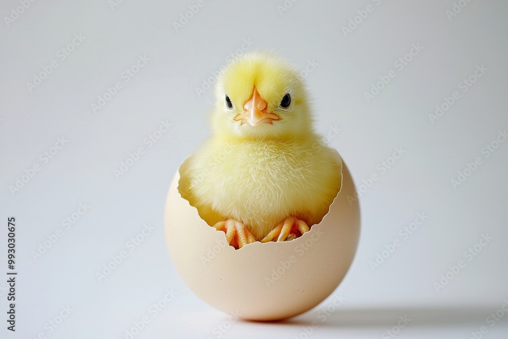 Little yellow chicks just hatched from an egg and sitting in the shell on a white background Little yellow chicks just hatched from an egg and sitting in the shell on a white background
