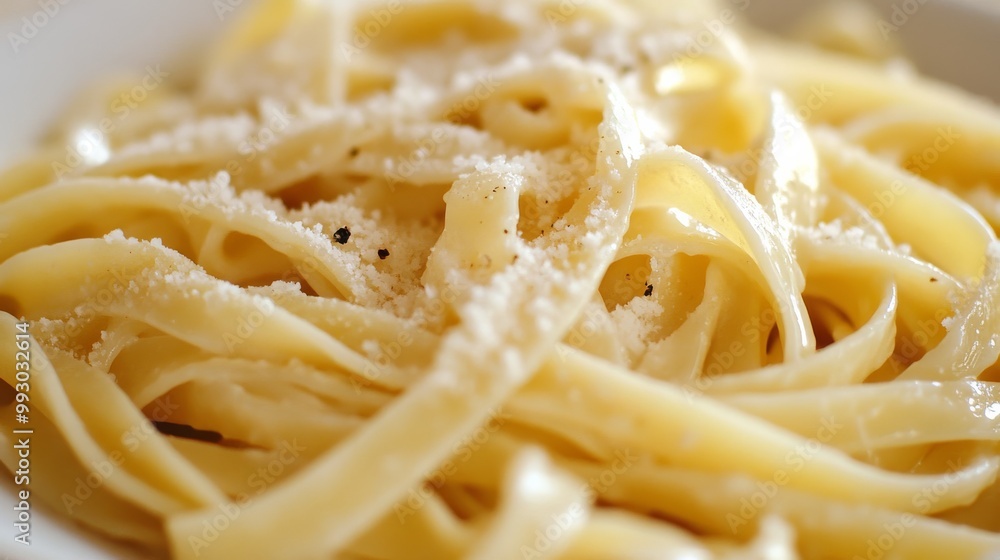 Close-up of Fettuccine Pasta with Parmesan Cheese and Black Pepper, Italian Food ,Pasta Dish Close-up of Fettuccine Pasta with Parmesan Cheese and Black Pepper, Italian Food ,Pasta Dish