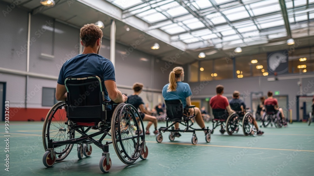 A sports team with disabled and non-disabled athletes training together, promoting inclusion A sports team with disabled and non-disabled athletes training together, promoting inclusion