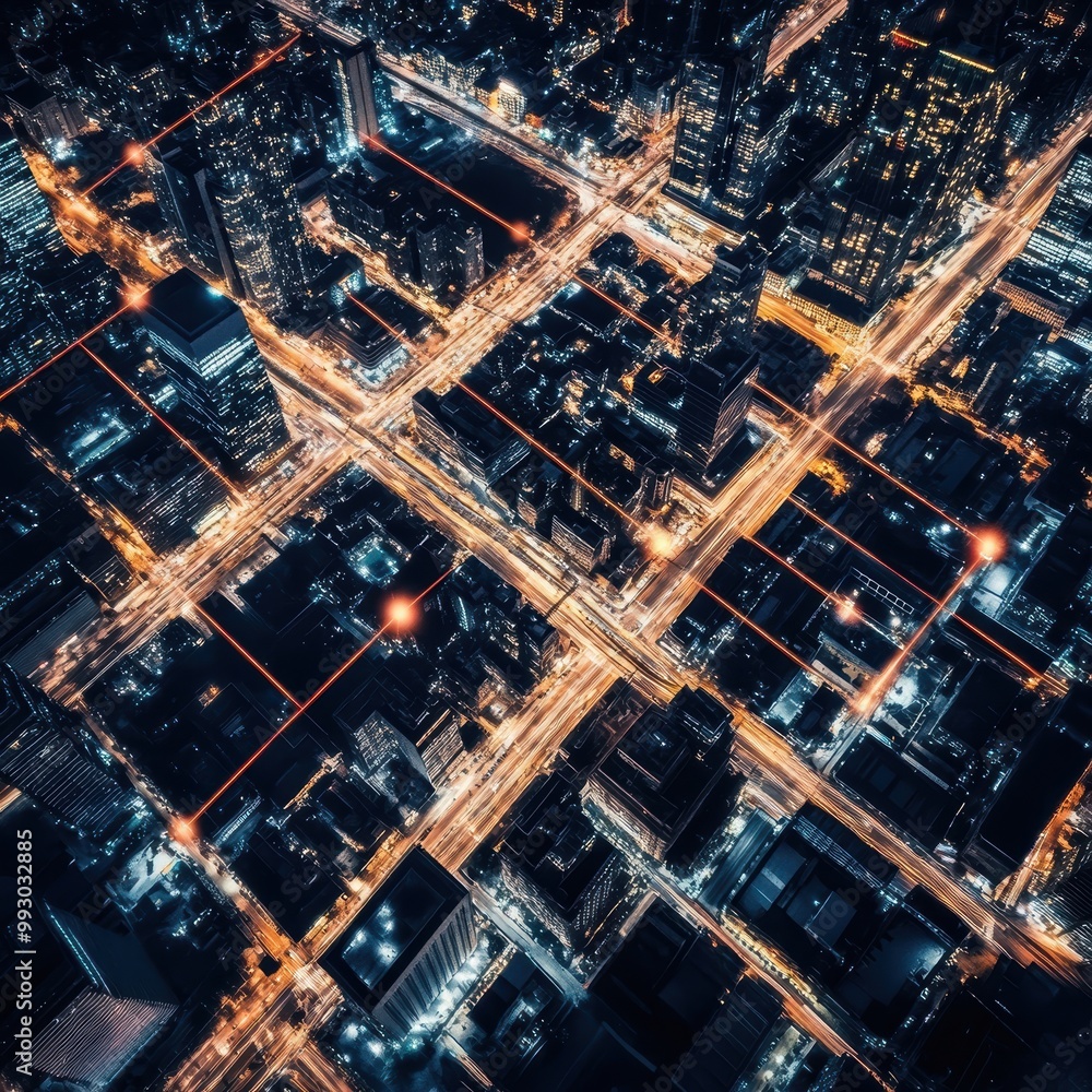 Aerial Cityscape at Night with Urban Lights Aerial Cityscape at Night with Urban Lights