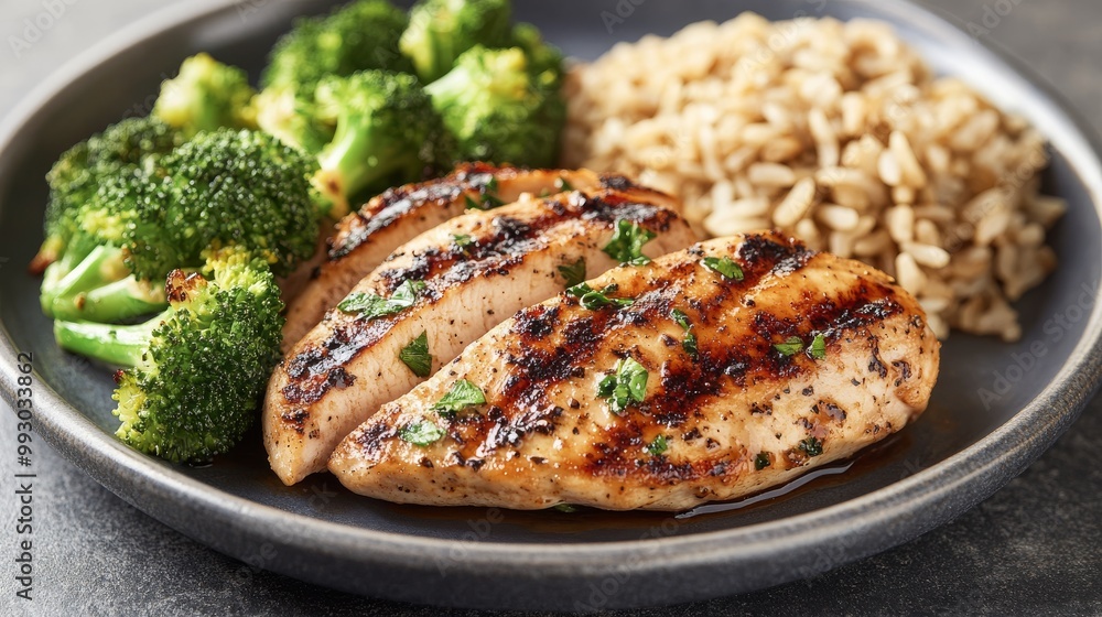 Grilled Chicken with Broccoli and Brown Rice, Healthy Meal, Dinner Idea, Healthy, Diet Grilled Chicken with Broccoli and Brown Rice, Healthy Meal, Dinner Idea, Healthy, Diet