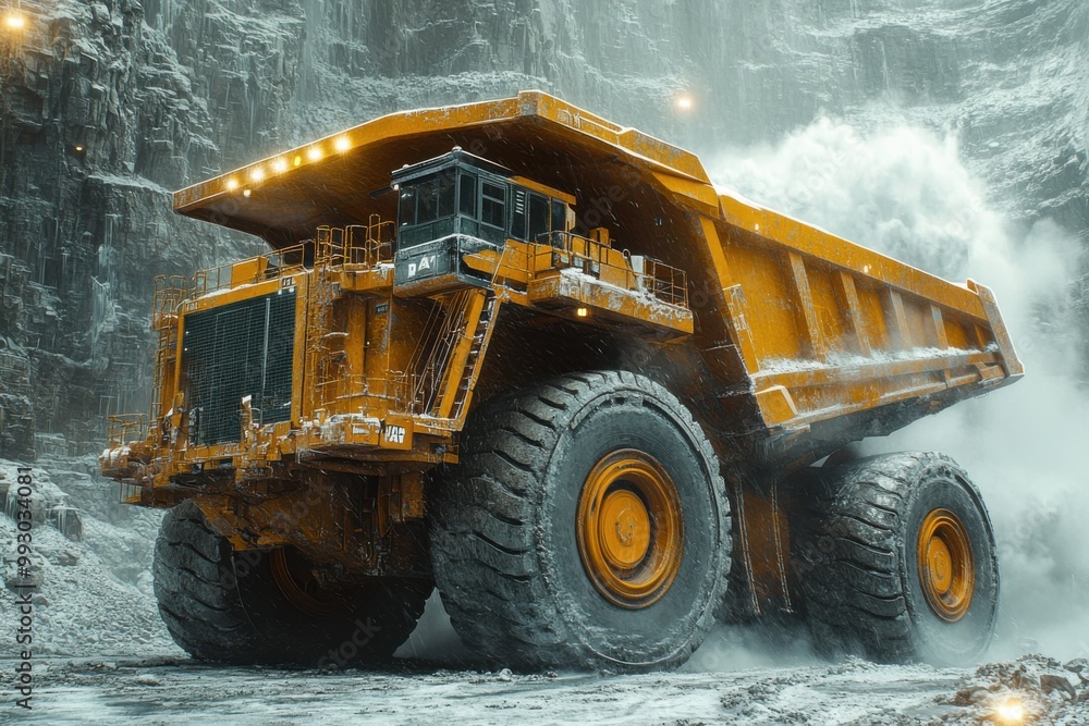 Yellow Mining Truck in a Snowy Landscape Yellow Mining Truck in a Snowy Landscape
