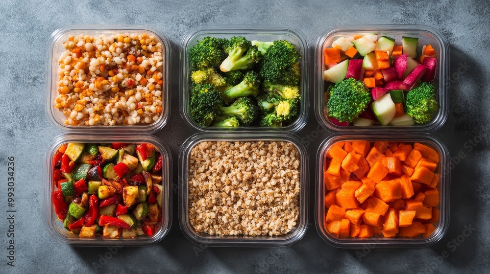 Meal Prep Containers with Variety of Healthy Ingredients, meal prep, healthy eating Meal Prep Containers with Variety of Healthy Ingredients, meal prep, healthy eating