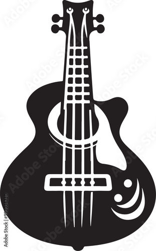 Acoustic bass guitar silhouette vector icon image. on white background