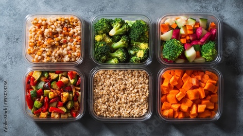 Meal Prep Containers with Variety of Healthy Ingredients, meal prep, healthy eating