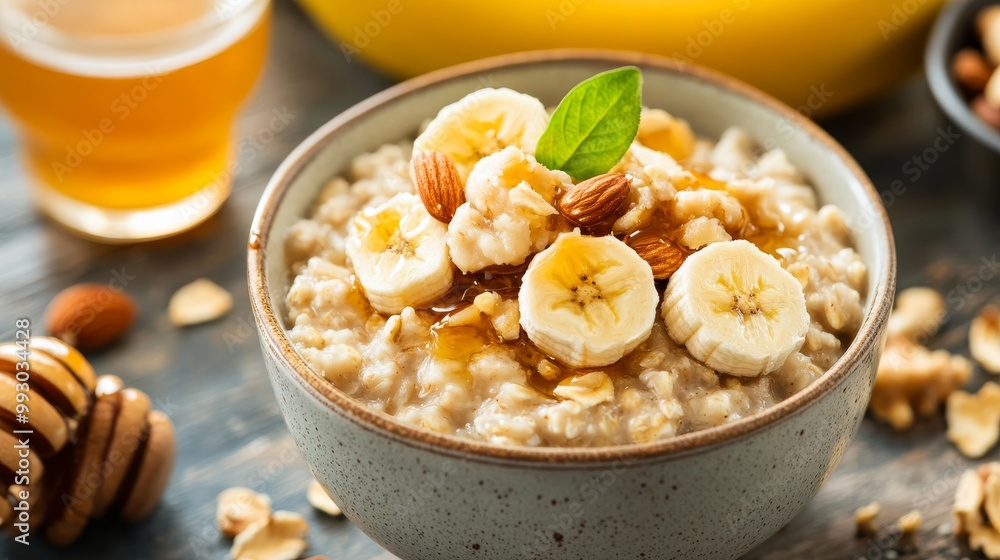 Oatmeal with Banana, Honey, and Almonds, breakfast ,healthy food Oatmeal with Banana, Honey, and Almonds, breakfast ,healthy food