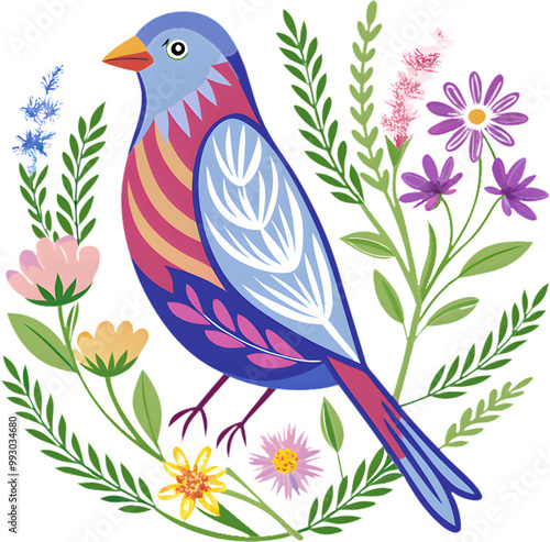 Colorful Bird Clipart Featuring the Painted Bunting.  photo