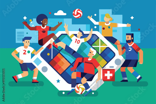 This illustration showcases a vibrant Paralympic sports event with various athletes engaged in different activities, Customizable flat illustration of Paralympic boccia