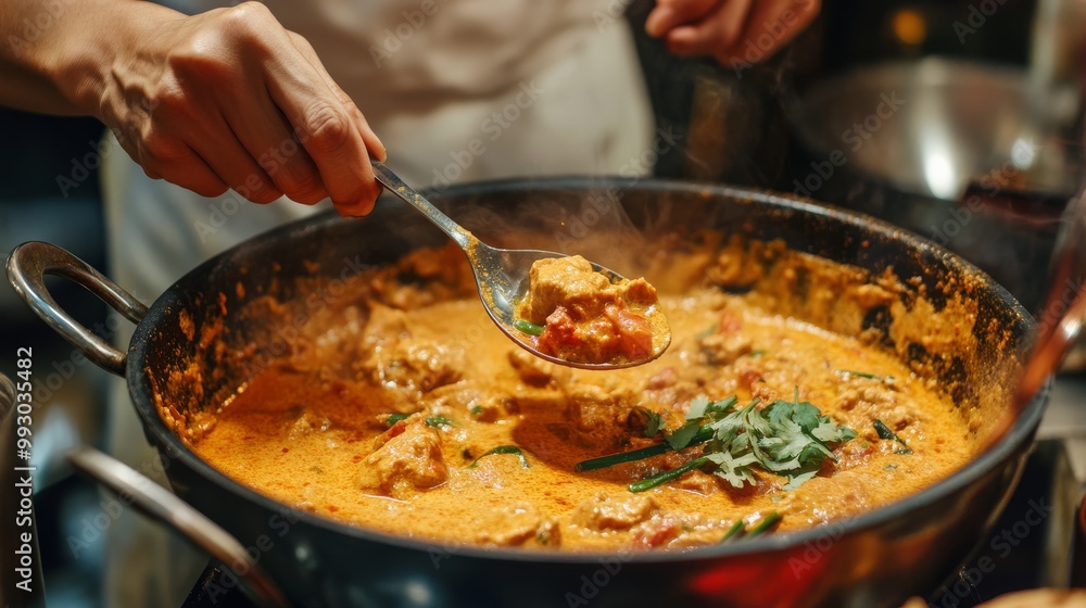 Steaming Hot Curry in a Pan, Indian Food, Spicy Cuisine, Food Photography, Delicious Meal, Curry Recipe, Home Cooking Steaming Hot Curry in a Pan, Indian Food, Spicy Cuisine, Food Photography, Delicious Meal, Curry Recipe, Home Cooking