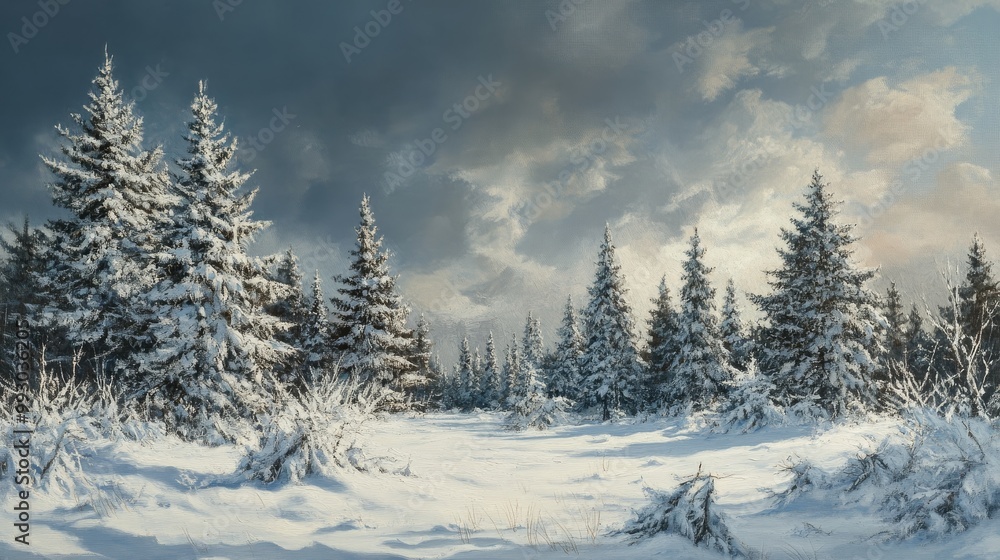 Winter Wonderland Snow-Covered Forest with a Dramatic Sky, oil painting, winter landscape, snowy trees ,winter landscape, snowy trees Winter Wonderland Snow-Covered Forest with a Dramatic Sky, oil painting, winter landscape, snowy trees ,winter landscape, snowy trees