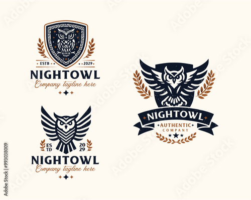 Set bundle vintage Night intelligent Owl bird logo for business company