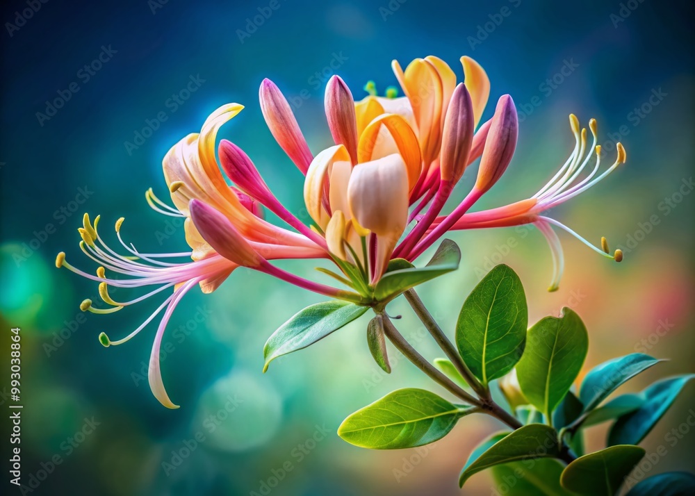 Fototapeta premium Elegant Minimalist Drawing of Honeysuckle Flower in Soft Colors for Modern Art Decor and Design