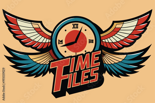 A colorful vintage clock with wings represents the idea of time flying, emphasizing its fleeting nature, Customizable Semi Flat Illustration of Time Flies