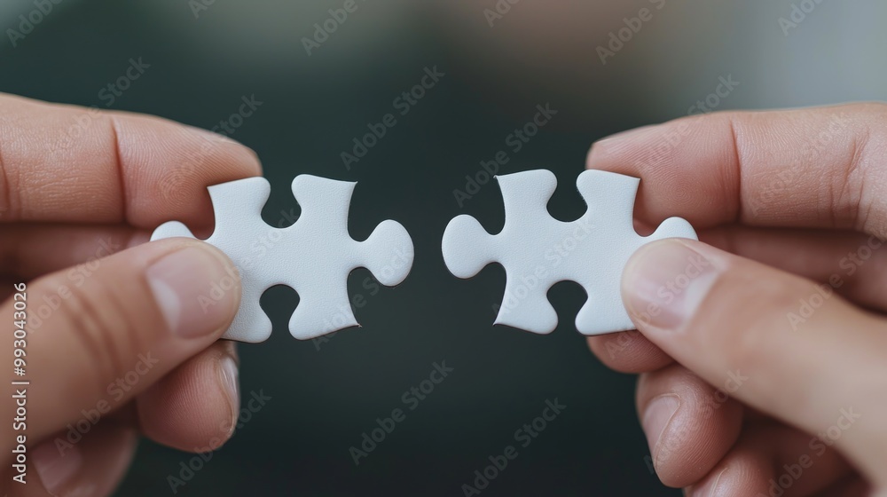 Two Hands Holding Puzzle Pieces Almost Together Two Hands Holding Puzzle Pieces Almost Together