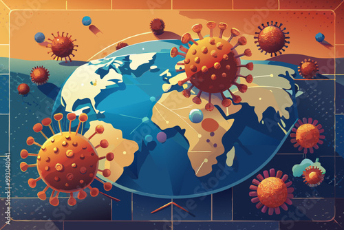 Global Pandemic Concept with Viruses Over World Map Illustration