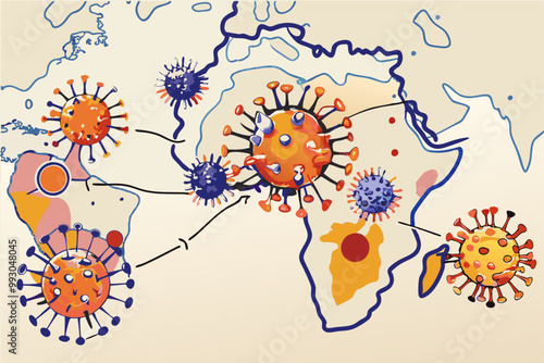 Global Pandemic Concept Illustration with Virus Icons Over World Map