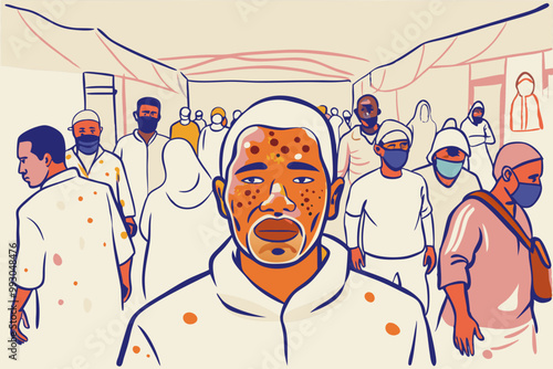 Crowd of People in Face Masks at Outdoor Event During Pandemic