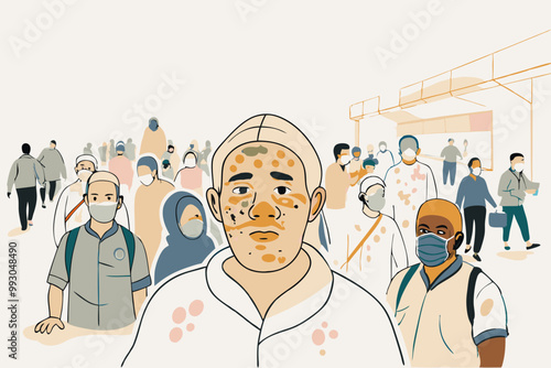 Diverse Crowd of People with Face Masks in Urban Setting