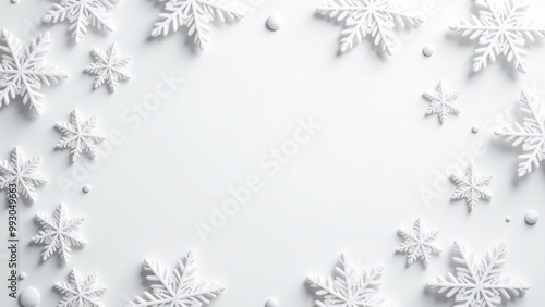 White background with decorative snowflakes placed around the frame, copy space in the center
Concept: winter background, snowflakes design, Christmas decoration, festive border, seasonal frame
