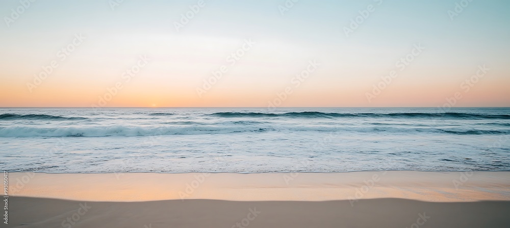 A serene, beach sunset with a clear sky and a large text space A serene, beach sunset with a clear sky and a large text space