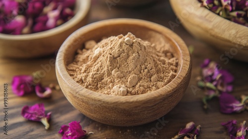 Dried Suma Root Powder on Wooden Table photo