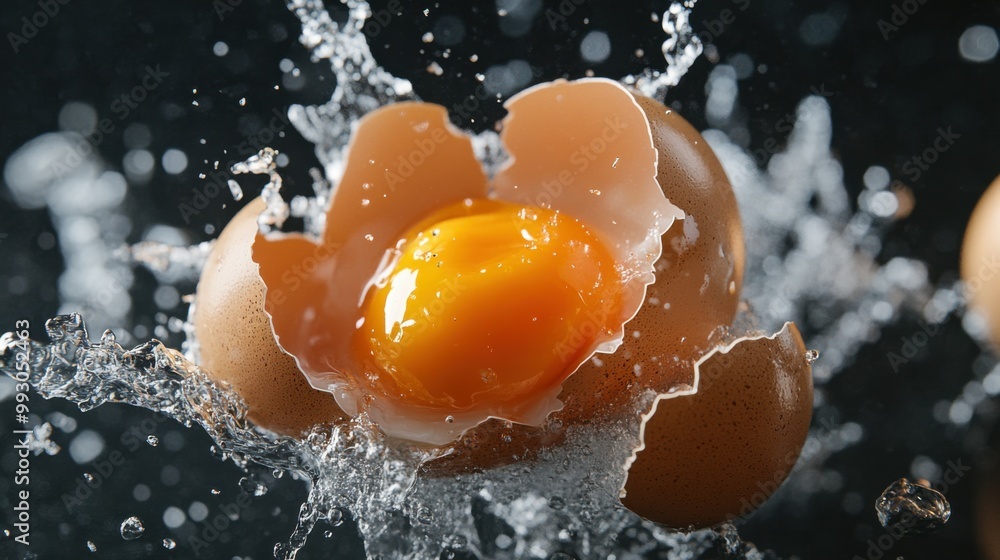 Cracking Eggs with Yolk in Mid-Air Splash Cracking Eggs with Yolk in Mid-Air Splash