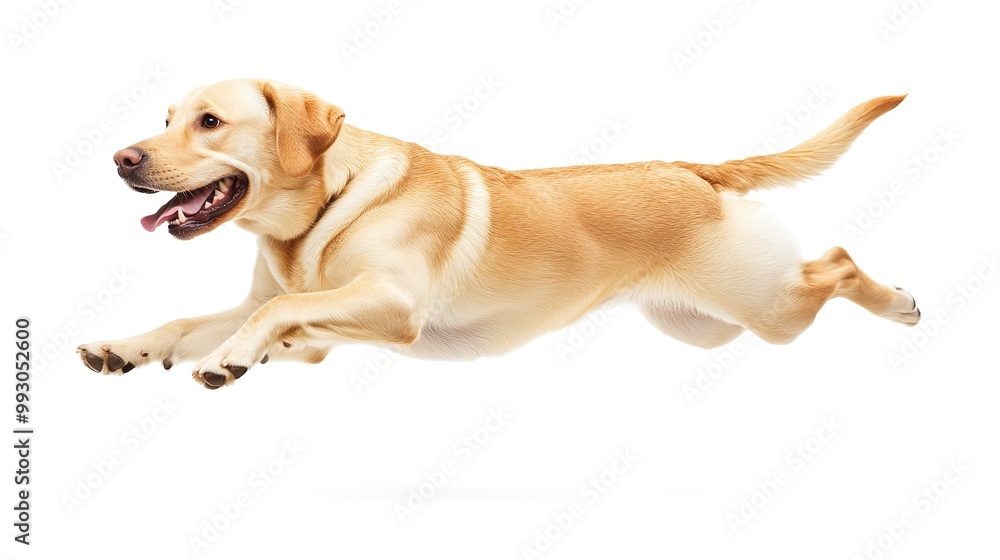 Labrador Retriever dog running and jumping isolated on white background. Labrador Retriever dog running and jumping isolated on white background.