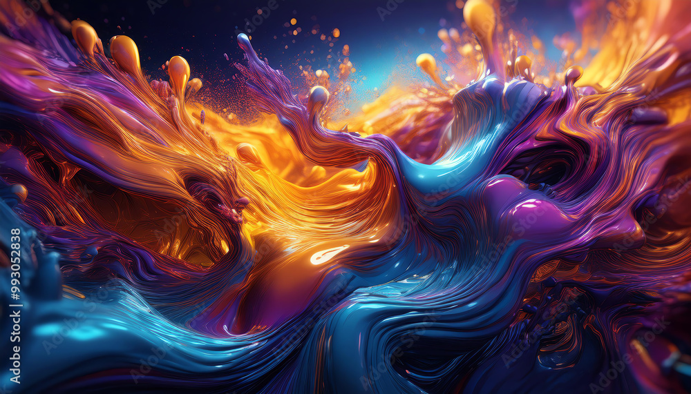 Vibrant abstract liquid waves in orange and blue hues, perfect for modern design. Vibrant abstract liquid waves in orange and blue hues, perfect for modern design.