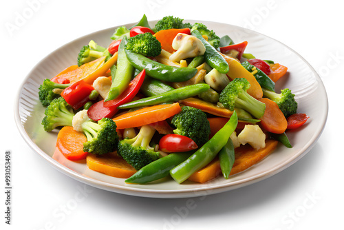 Stir-fried Vegetable on white plate. Vegetable food, Vegetarian food festival concept