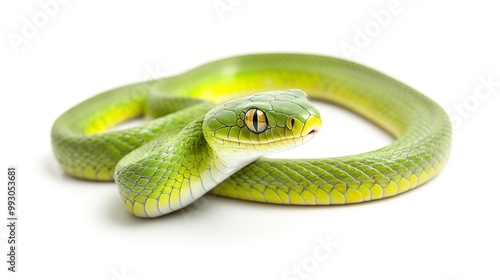 Green snake isolated on white background 