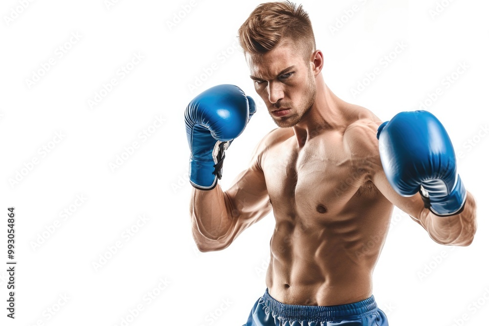 White Background Fitness. One Caucasian Man Exercising Cardio Boxing in Studio White Background Fitness. One Caucasian Man Exercising Cardio Boxing in Studio