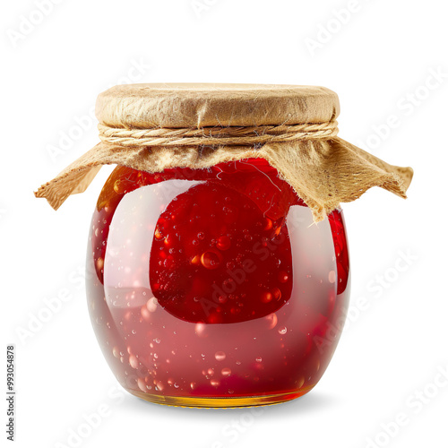 Glass jar of golden honey with rustic paper lid on a Transparent Background