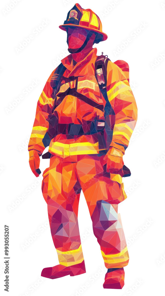 Colorful firefighter in protective gear. transparent background Colorful firefighter in protective gear. transparent background